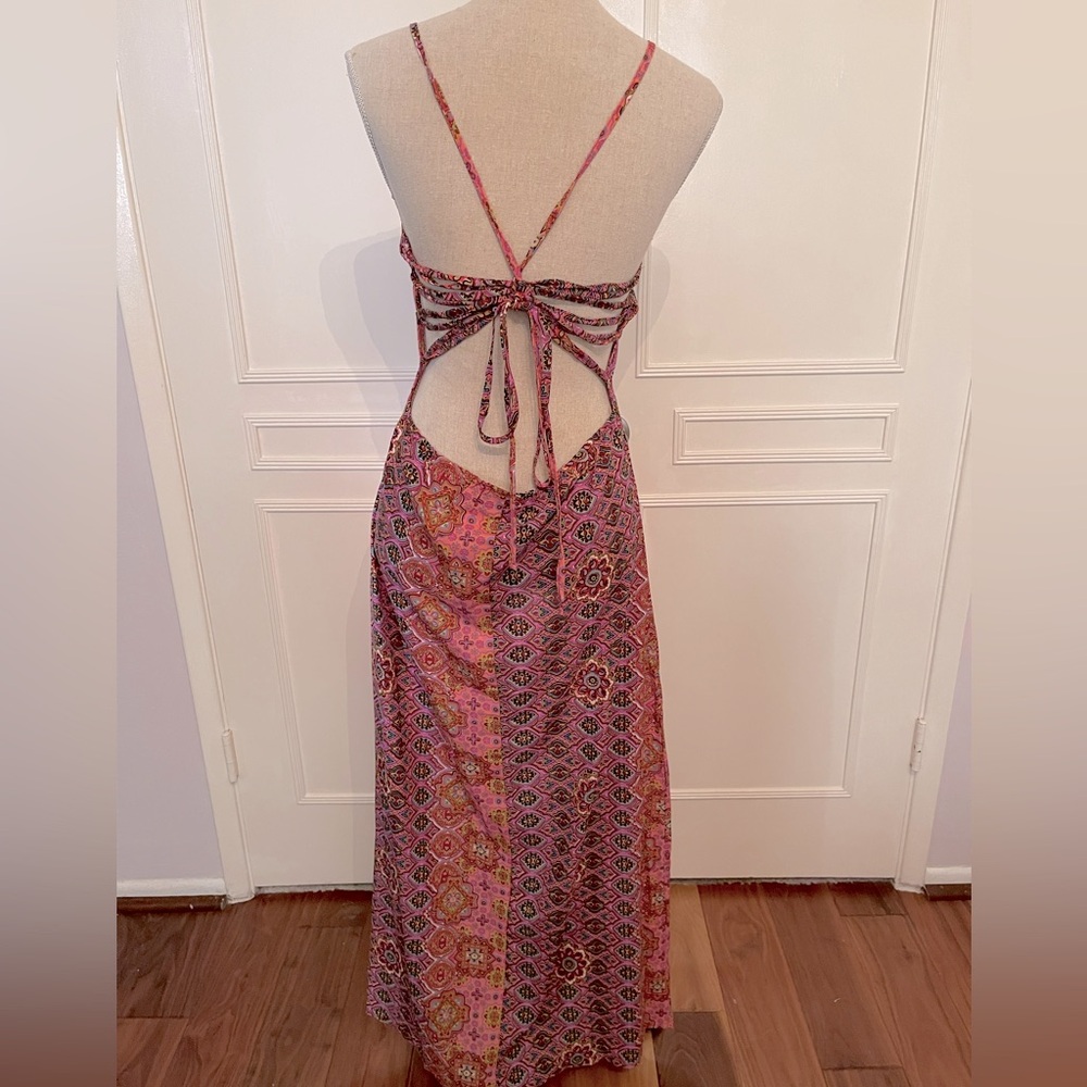 Open Back Pink Summer Maxi Dress with Slit